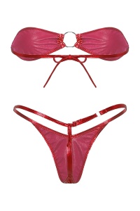 Costum de baie dama, 2 piese, model sexy summer metalic style, accesoriu rotund rosu - Img 4