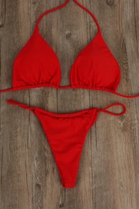 Costum de baie dama, 2 piese, rosu, cu sutien reglabil, chilot tanga - Img 3