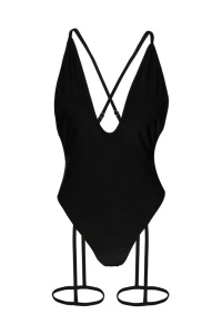 Costum de baie dama, o piesa, accesorizat cu portjartiere, model provocator, tematica sexy summer negru - Img 3