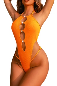 Costum de baie dama, o piesa, model hot summer portocaliu