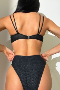 Costum de baie dama, o piesa, model sexy shiny bondage negru - Img 2