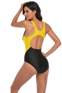 Costum de baie dama, o piesa, model sportiv, M2, decupaj la spate galben - Img 2