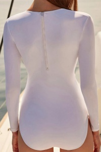 Costum de baie dama, o piesa, model trendy summer, maneci lungi, fermoar la spate alb - Img 2