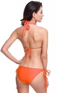 Costum de baie dama, portocaliu, 2 piese, slip clasic reglabil si sutien reglabil RO - Img 2