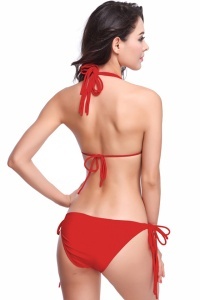 Costum de baie dama, rosu, 2 piese, slip clasic reglabil si sutien reglabil RO - Img 2