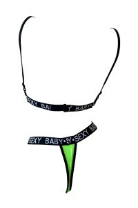 Costum de baie dama, verde, 2 piese, imprimeu sexy baby, slip tanga si sutien reglabil RO - Img 2