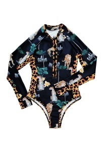 Costum de baie intreg, maneca lunga, inchidere cu fermoar, slip brazilian, imprimeu leopard RO