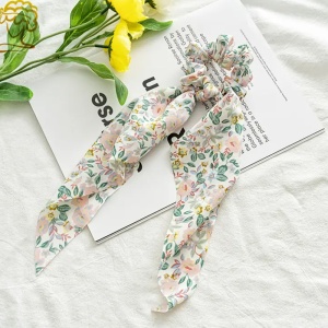 Elastic de par, accesorizat cu funda ponytail, model fantezie cu flori, imprimeu floral, roz - Img 2