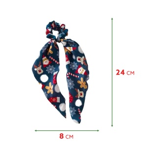 Elastic de par, model de sarbatoare cu prelungire tip ponytail, imprimeu vesel cu tematica de Craciun, albastru inchis - Img 4