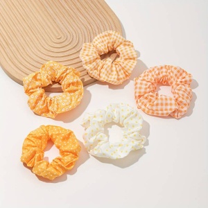 Elastic de par, set 5 bucati, model versatil, combinatii cute, imprimeu haios, tematica fashion lady, galben - Img 3