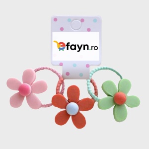 Elastic par pentru copii, set 3 bucati, model colorat, cu accesorii flori, verde - Img 2