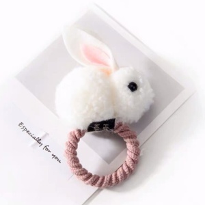 Elastic pentru par, model iepuras handmade, alb - Img 3