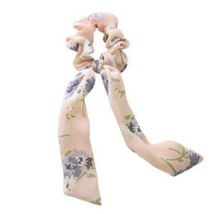 Elastic pentru par, model ponytail, imprimeu floral, roz