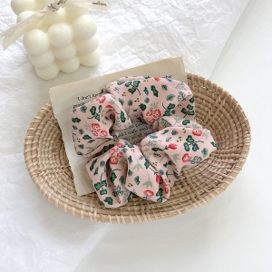 Elastic pentru par, roz cu imprimeu floral - Img 2
