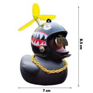 Figurina decorativa, rata cool, model cu casca helicopter, lant si ochelari de soare, tematica cool duck, neagra - Img 4