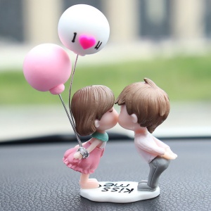 Figurine decorative, model cu fetita si baiat indragostiti accesorizat cu baloane, autoadeziv, tematica love couple, roz - Img 2