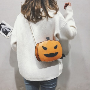 Geanta dama Halloween, bareta pentru umar, inchidere fermoar, un compartiment, piele ecologica, maro - Img 3
