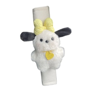 Husa de protectie pentru centura de siguranta auto, pentru copii, model lumea animalelor, din material textil, prindere cu scai velcro, ursulet cu fular, galben