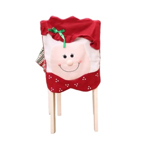 Husa pentru scaune, model de sarbatoare cu personaje de poveste, Mrs. Santa, tematica familia lui Mos Craciun, rosu