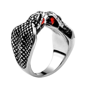 Inel cu serpi, model cobra twin head, tematica vanatorii de comori, marime universala, reglabil, unisex, argintiu,