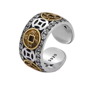 Inel norocos, model al bogatiei si al prosperitatii, tematica chinese golden penny, reglabil, marime universala, unisex, auriu,