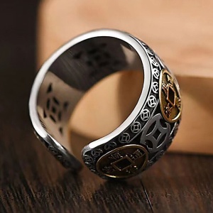 Inel norocos, model al bogatiei si al prosperitatii, tematica chinese golden penny, reglabil, marime universala, unisex, auriu, - Img 2