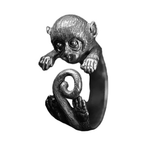 Inel retro, model maimuta jucausa, tematica friendly monkey, marime universala, reglabil, unisex, argintiu