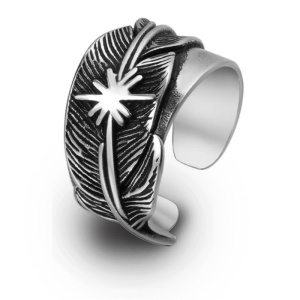Inel unisex, model deosebit cu pene delicate, tematica freedom wings, reglabil, argintiu, - Img 3