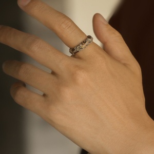 Inel unisex, set 2 piese, model cu rune, tematica wishing stone, reglabil, argintiu, - Img 4