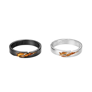 Inel unisex, set 2 piese, model minimalist, tematica two souls, reglabil, negru cu argintiu,