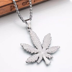 Lant barbati, model marijuana, pandantiv frunza, argintiu, - Img 4
