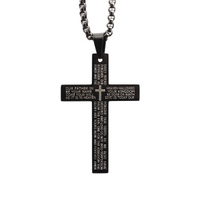 Lant cu cruce, inscriptie “Tatal Nostru”, negru, barbati,