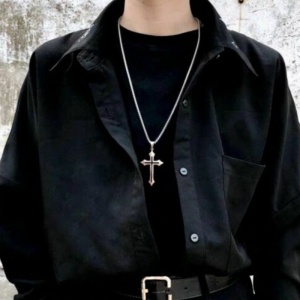 Lant cu pandantiv cruce, M1, unisex, argintiu metalizat, - Img 2