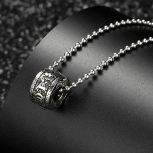Lant cu pandantiv inel tibetan 6 litere mantra, unisex, argintiu, - Img 2