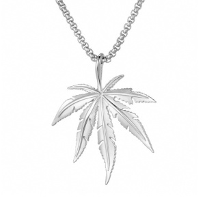 Lant cu pandantiv model marijuana, unisex, argintiu,