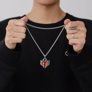 Lant cu pandantiv ochi de dragon, unisex, cristal rosu, - Img 4