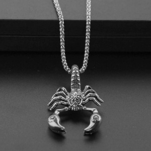 Lant cu pandantiv scorpion, unisex, argintiu, - Img 4