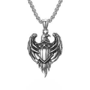 Lant cu pandantiv vultur cu blazon, unisex, argintiu inchis,