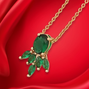 Lant dama, pandantiv cristal elegant, model frunza delicata, tematica I love flowers, verde - Img 3