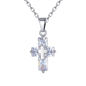 Lant dama, pandantiv cruce din cristal, model minimalist elegant, reglabil, argintiu