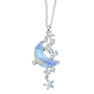 Lant dama, pandantiv cu luna si stele, model elegant delicat, tematica to the moon and back, argintiu