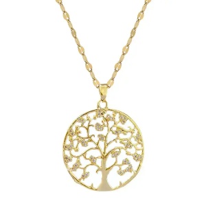 Lant dama, pandantiv rotund copacul vietii, model delicat si elegant, tematica tree of life, auriu