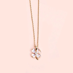 Lant dama, pandantiv trifoi cu patru foi, model norocos cu cristal, tematica fashion spring, reglabil, multicolor - Img 2