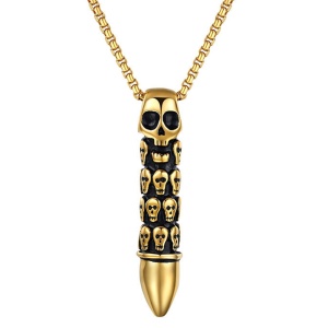 Lant deadly bullet, pandantiv glont tip totem cu schelete, model, unisex, auriu,