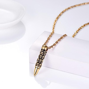 Lant deadly bullet, pandantiv glont tip totem cu schelete, model, unisex, auriu, - Img 2