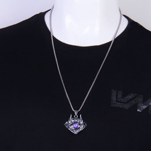 Lant demon world, cu pandantiv evil eye cu detalii capete de schelet, unisex, mov, - Img 3