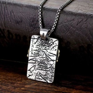 Lant evil joker headstone, pandantiv carte de joc, model life is a joke, unisex, argintiu, - Img 4
