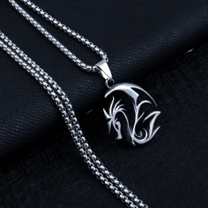Lant fantasy, cu pandantiv dragon design minimalist, unisex, argintiu, - Img 4