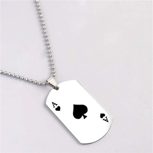 Lant, model carti de joc poker, pandantiv carte de joc castigatoare “As”, unisex, argintiu, - Img 4