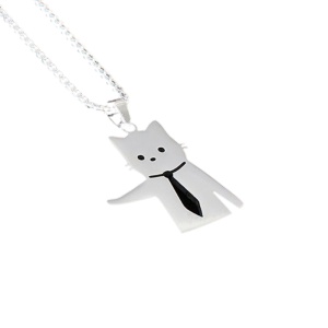 Lant, model funny tineresc, pandantiv pisica dominatoare boss, unisex, argintiu cromat